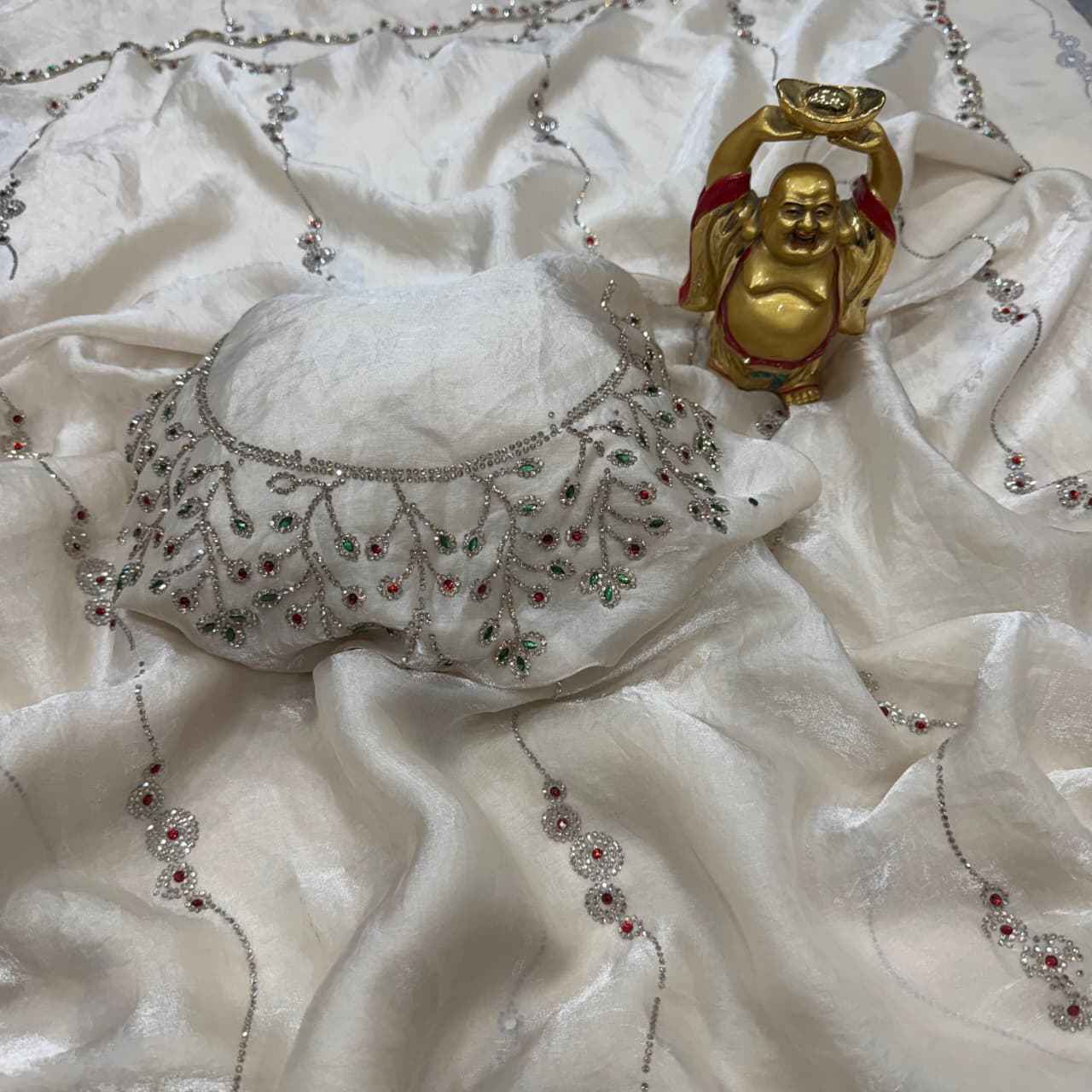 PURE SPACE SILK JARKHAN WITH STON WORK SAREE 