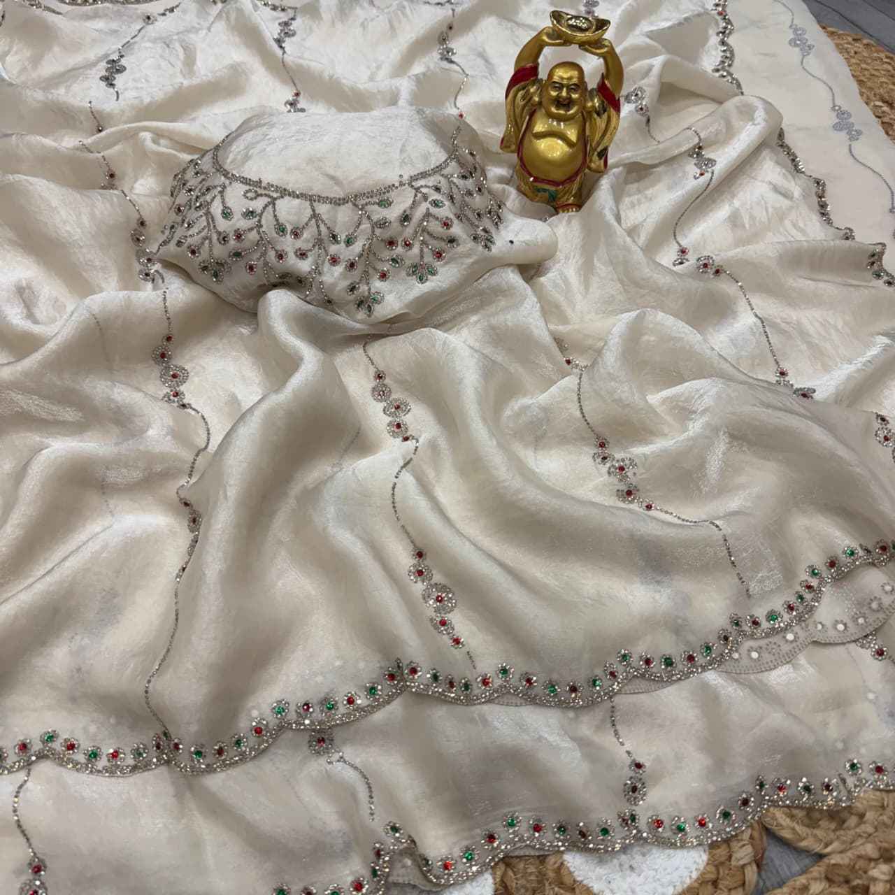 PURE SPACE SILK JARKHAN WITH STON WORK SAREE 