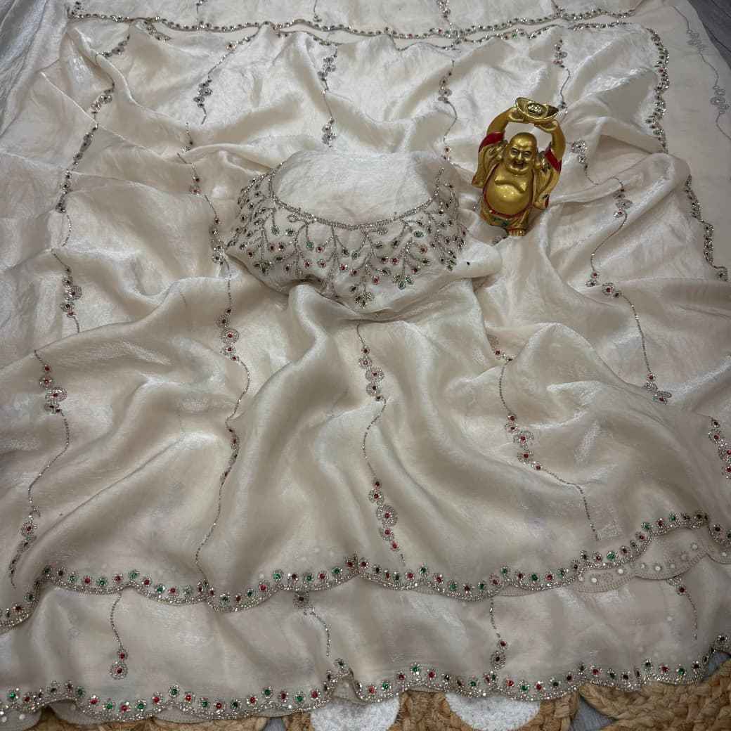 PURE SPACE SILK JARKHAN WITH STON WORK SAREE 