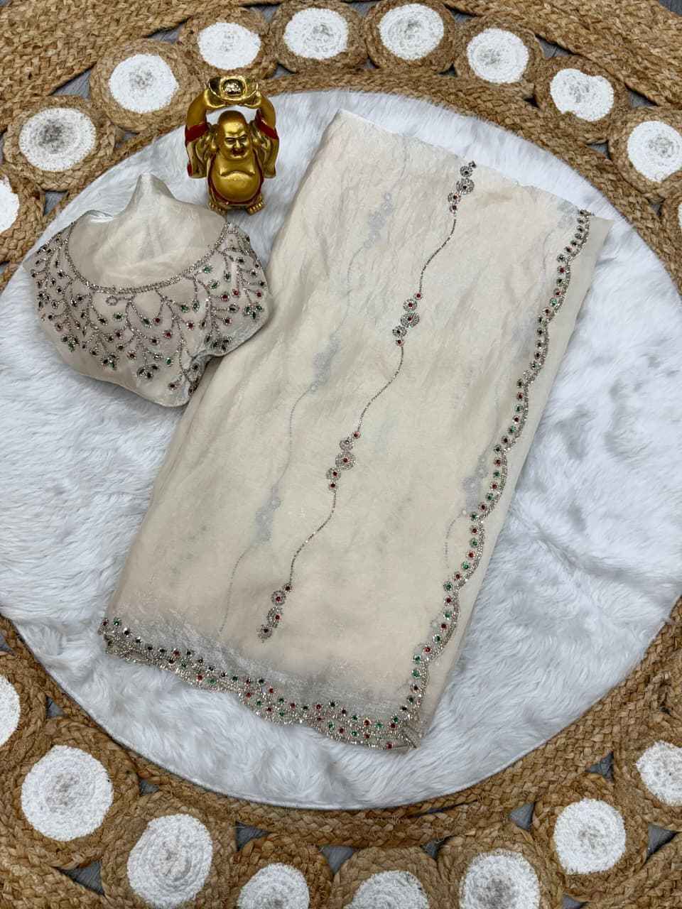 PURE SPACE SILK JARKHAN WITH STON WORK SAREE 