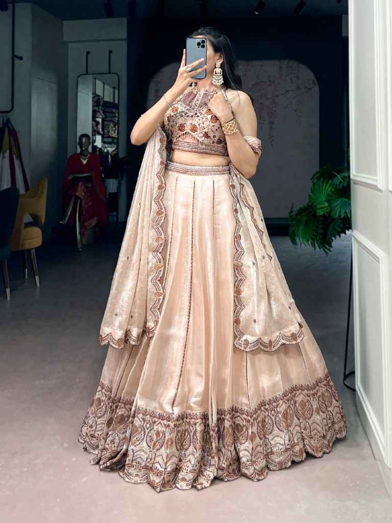 SPIDER CRUSH SEQUINS AND THREAD EMBROIDERY WORK LEHENGA CHOLI