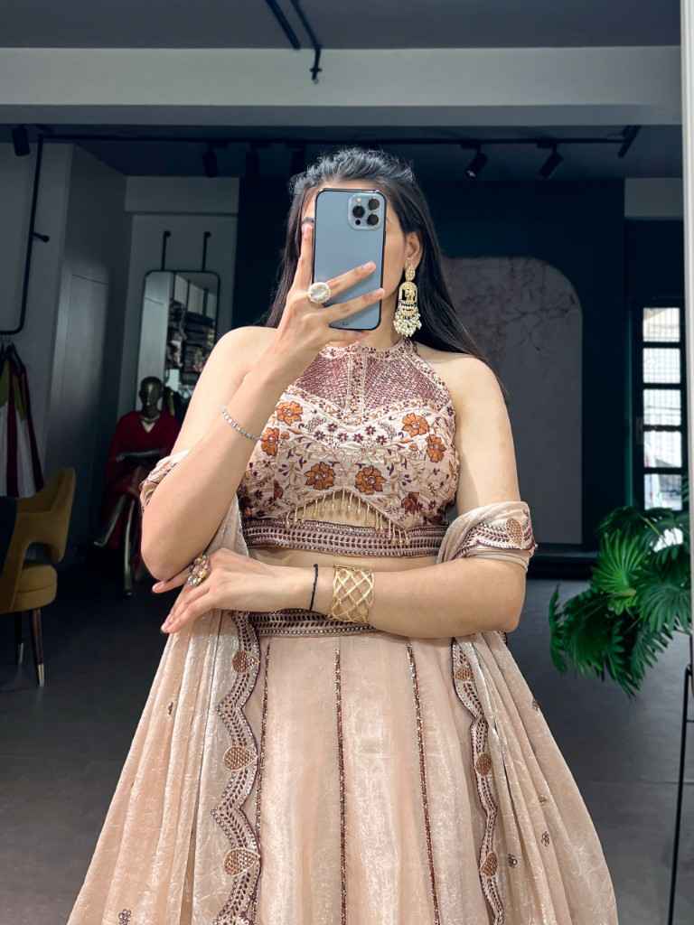 SPIDER CRUSH SEQUINS AND THREAD EMBROIDERY WORK LEHENGA CHOLI