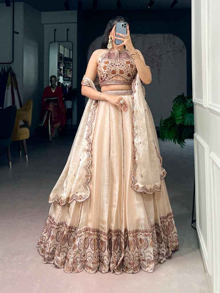 SPIDER CRUSH SEQUINS AND THREAD EMBROIDERY WORK LEHENGA CHOLI