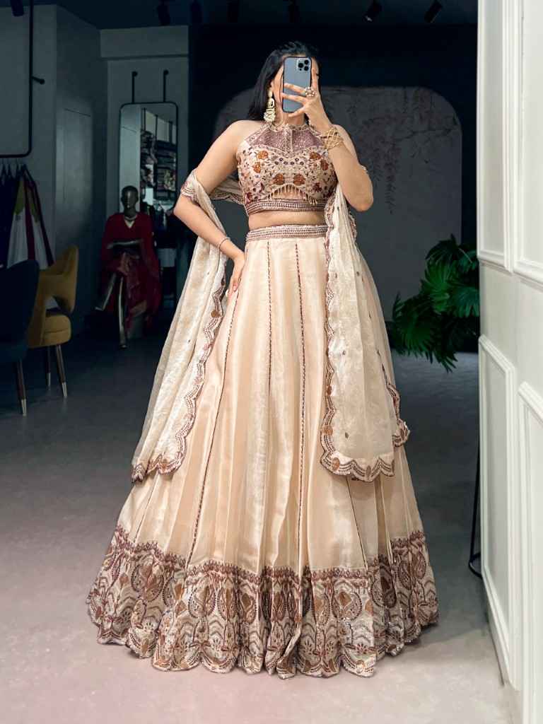 SPIDER CRUSH SEQUINS AND THREAD EMBROIDERY WORK LEHENGA CHOLI