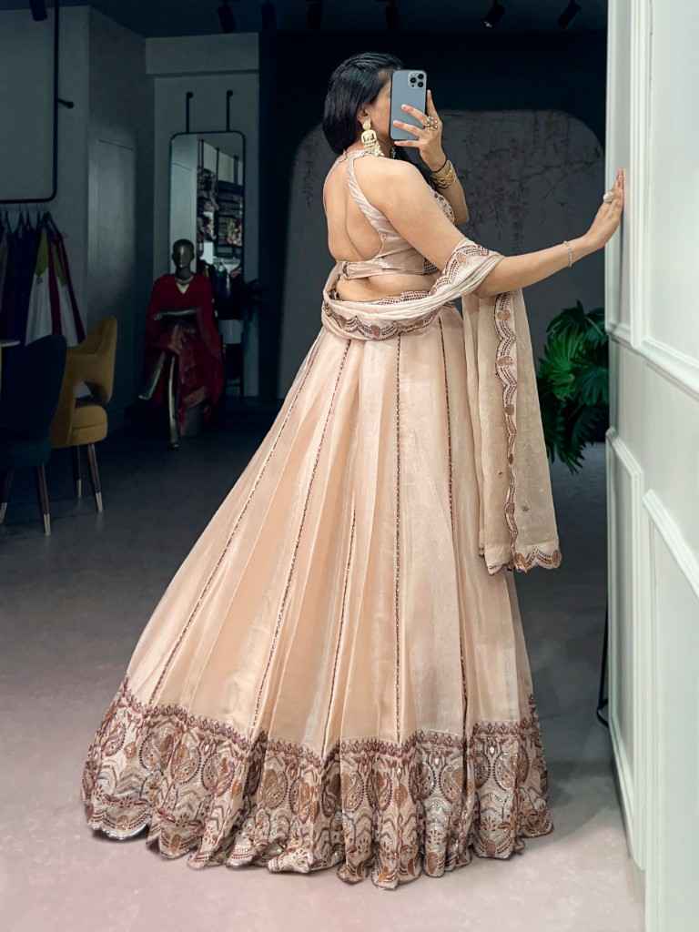 SPIDER CRUSH SEQUINS AND THREAD EMBROIDERY WORK LEHENGA CHOLI