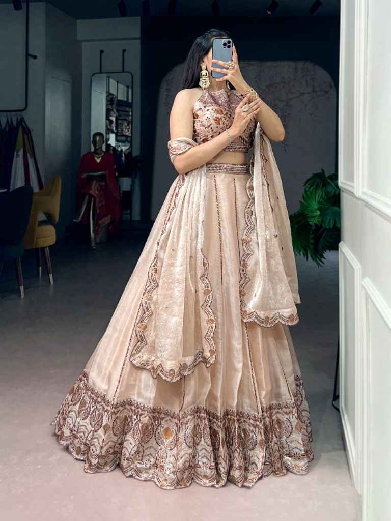 SPIDER CRUSH SEQUINS AND THREAD EMBROIDERY WORK LEHENGA CHOLI
