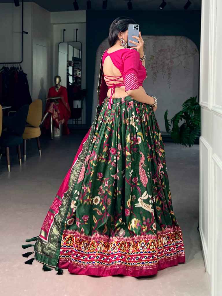 TASAR SILK FOIL PRINTED MIRROR GAMTHI WORK LEHENGA CHOLI 