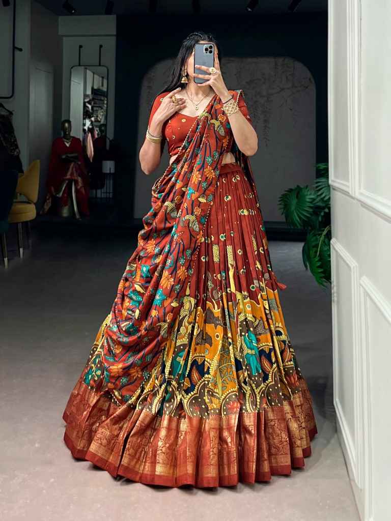 TASAR SILK KALAMKARI PRINT DESIGNER LEHENGA CHOLI 