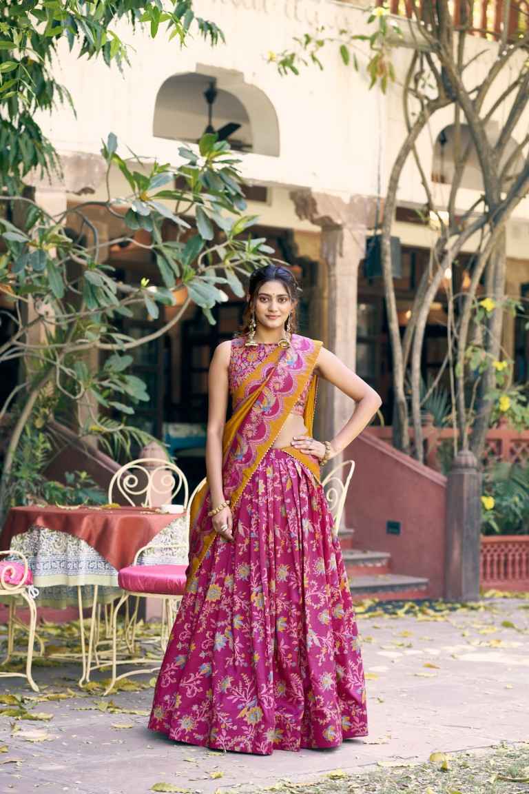 TASAR SILK GILDED FOIL PRINTED DESIGNER LEHENGA CHOLI 
