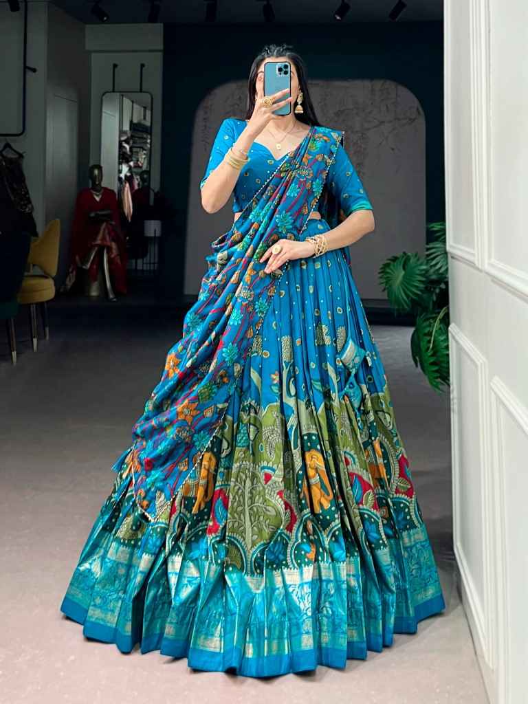 TASAR SILK KALAMKARI PRINT DESIGNER LEHENGA CHOLI 