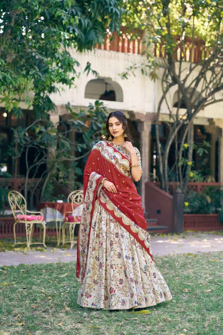 TASAR SILK GILDED FOIL PRINTED DESIGNER LEHENGA CHOLI 