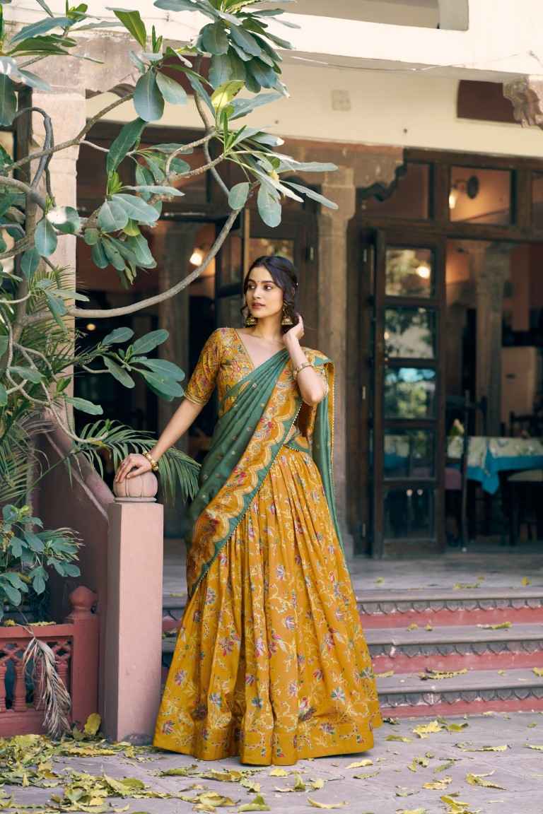 TASAR SILK GILDED FOIL PRINTED DESIGNER LEHENGA CHOLI 