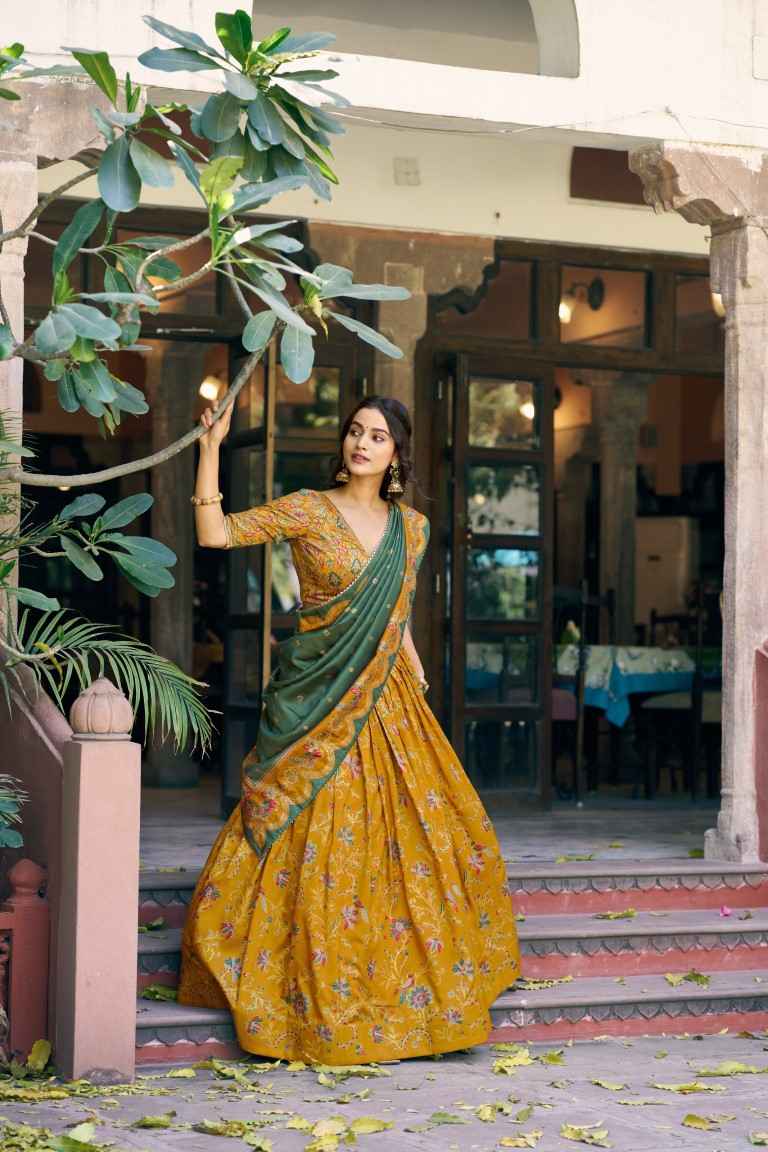 TASAR SILK GILDED FOIL PRINTED DESIGNER LEHENGA CHOLI 