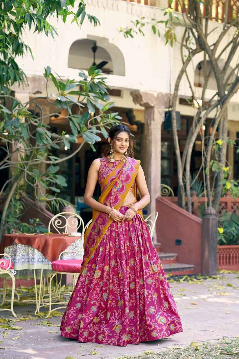 TASAR SILK GILDED FOIL PRINTED DESIGNER LEHENGA CHOLI 