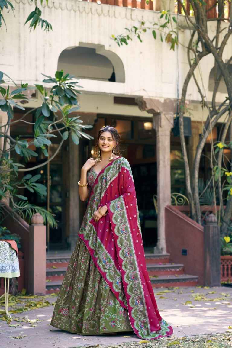 TASAR SILK GILDED FOIL PRINTED DESIGNER LEHENGA CHOLI 