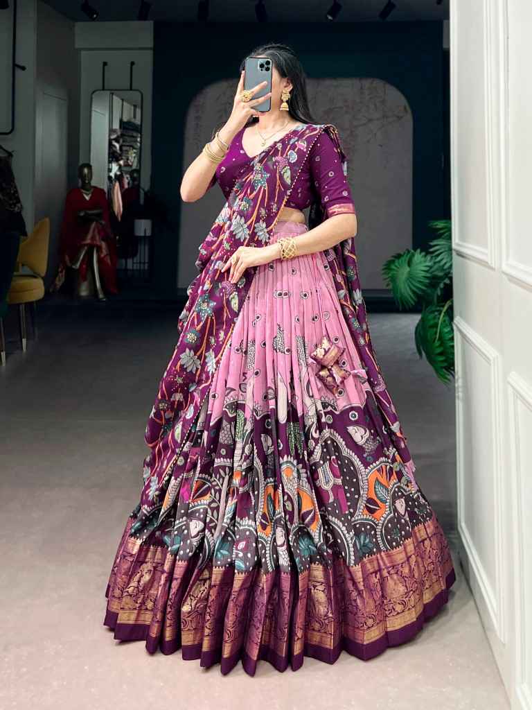 TASAR SILK KALAMKARI PRINT DESIGNER LEHENGA CHOLI 