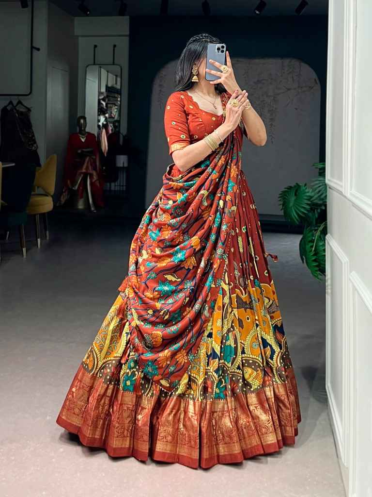 TASAR SILK KALAMKARI PRINT DESIGNER LEHENGA CHOLI 