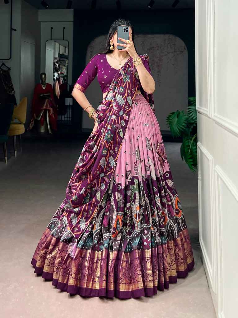 TASAR SILK KALAMKARI PRINT DESIGNER LEHENGA CHOLI 