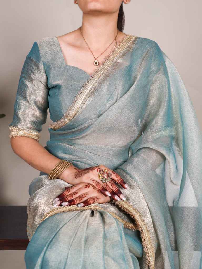 TISSUE SHIMMER ZARI WEAVING WORK SAREE
