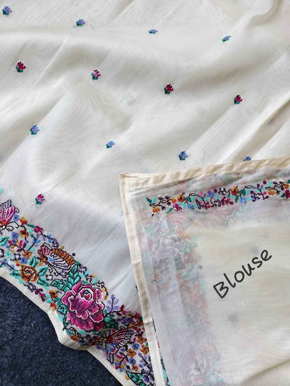 PURE TISSUE VISCOSE SILK FLOWER EMBROIDORY WORK SAREE