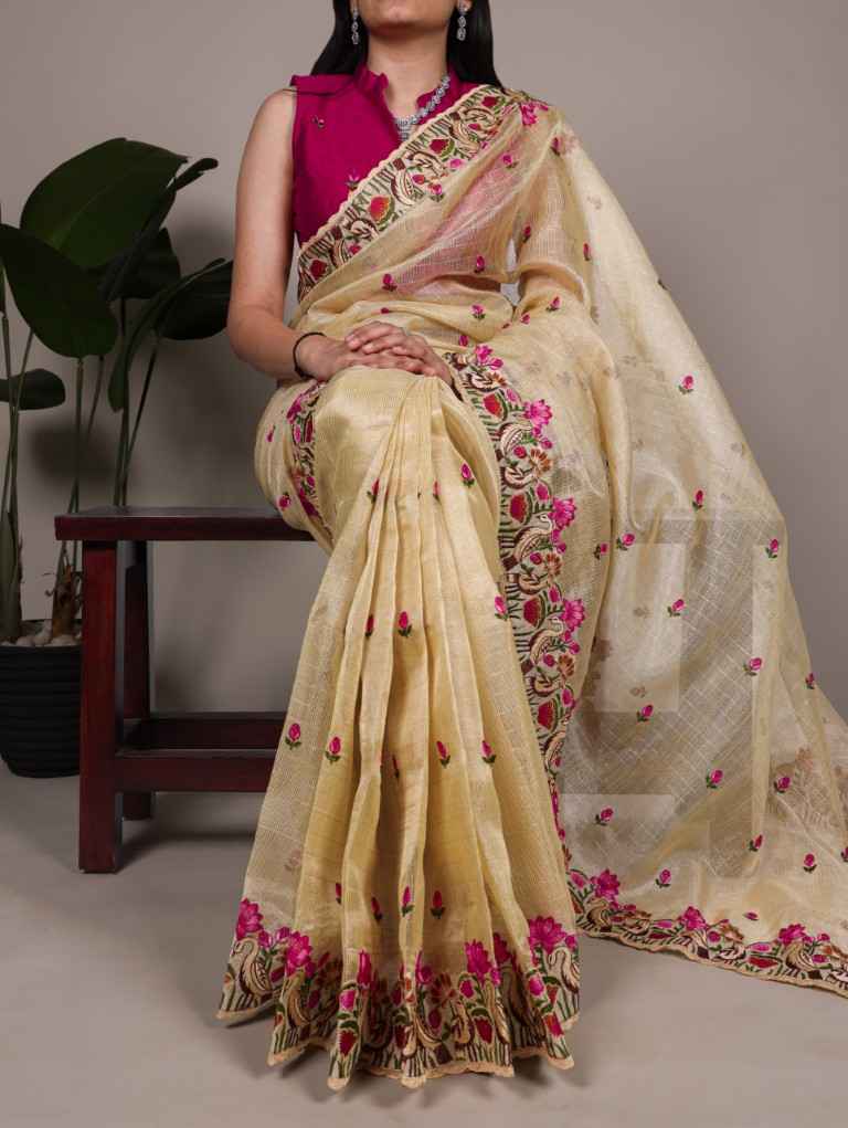 ZARI KOTA TISSUE THREAD EMBROIDERY WORK SAREE