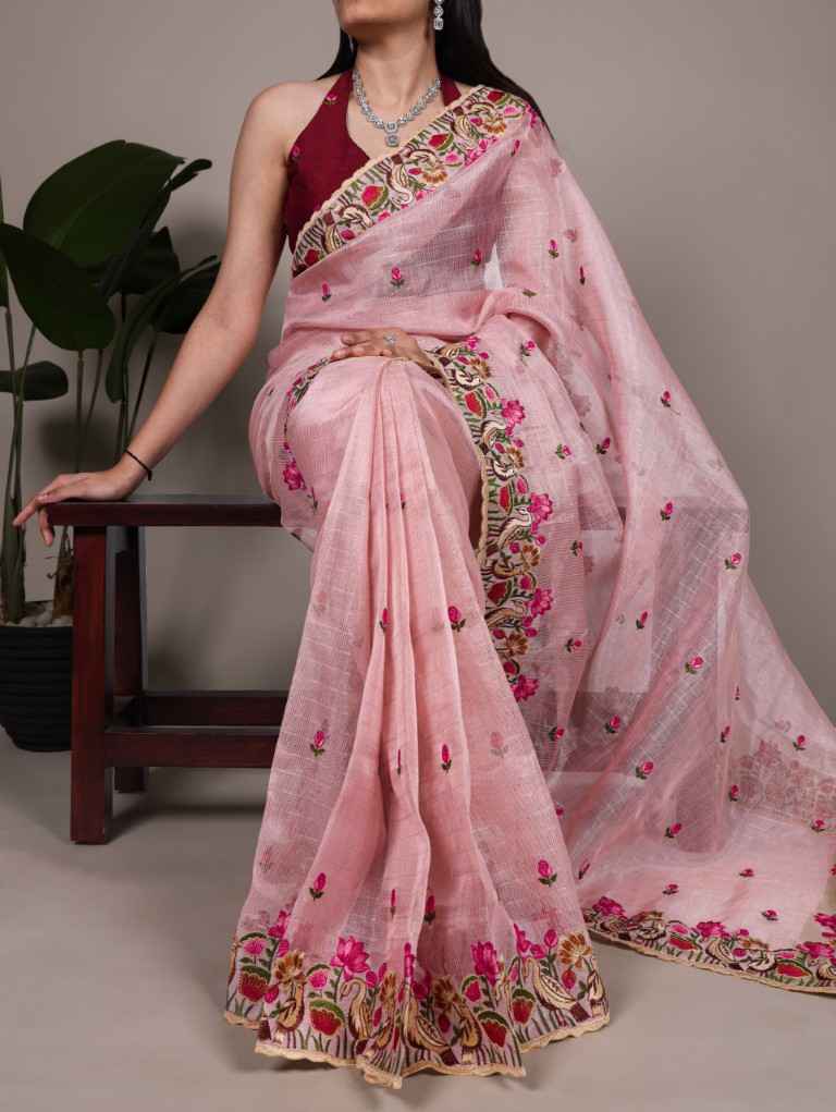 ZARI KOTA TISSUE THREAD EMBROIDERY WORK SAREE