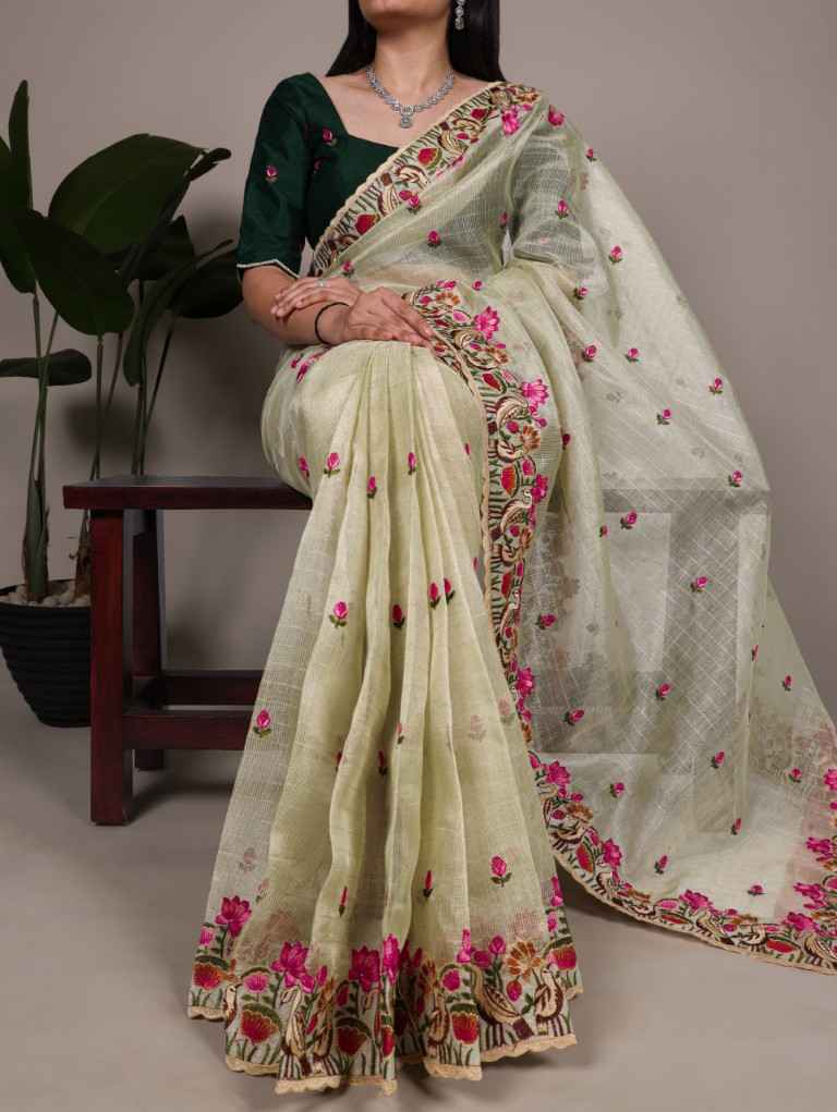 ZARI KOTA TISSUE THREAD EMBROIDERY WORK SAREE