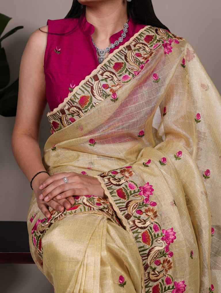 ZARI KOTA TISSUE THREAD EMBROIDERY WORK SAREE
