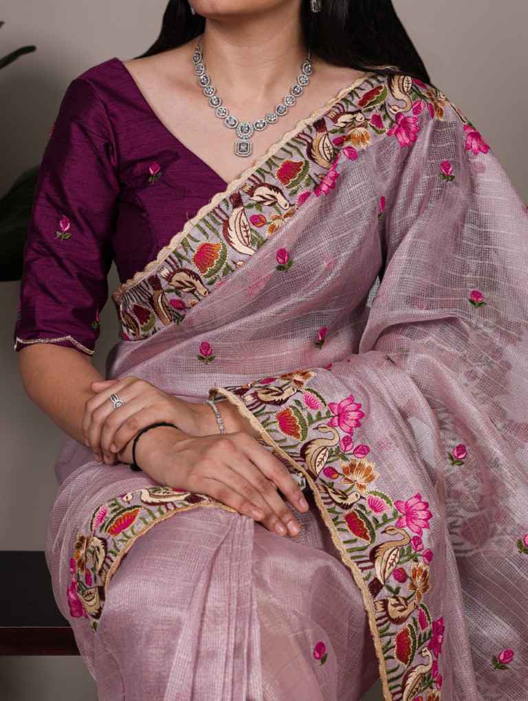 ZARI KOTA TISSUE THREAD EMBROIDERY WORK SAREE