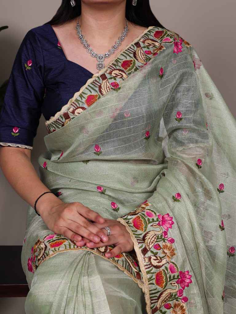 ZARI KOTA TISSUE THREAD EMBROIDERY WORK SAREE