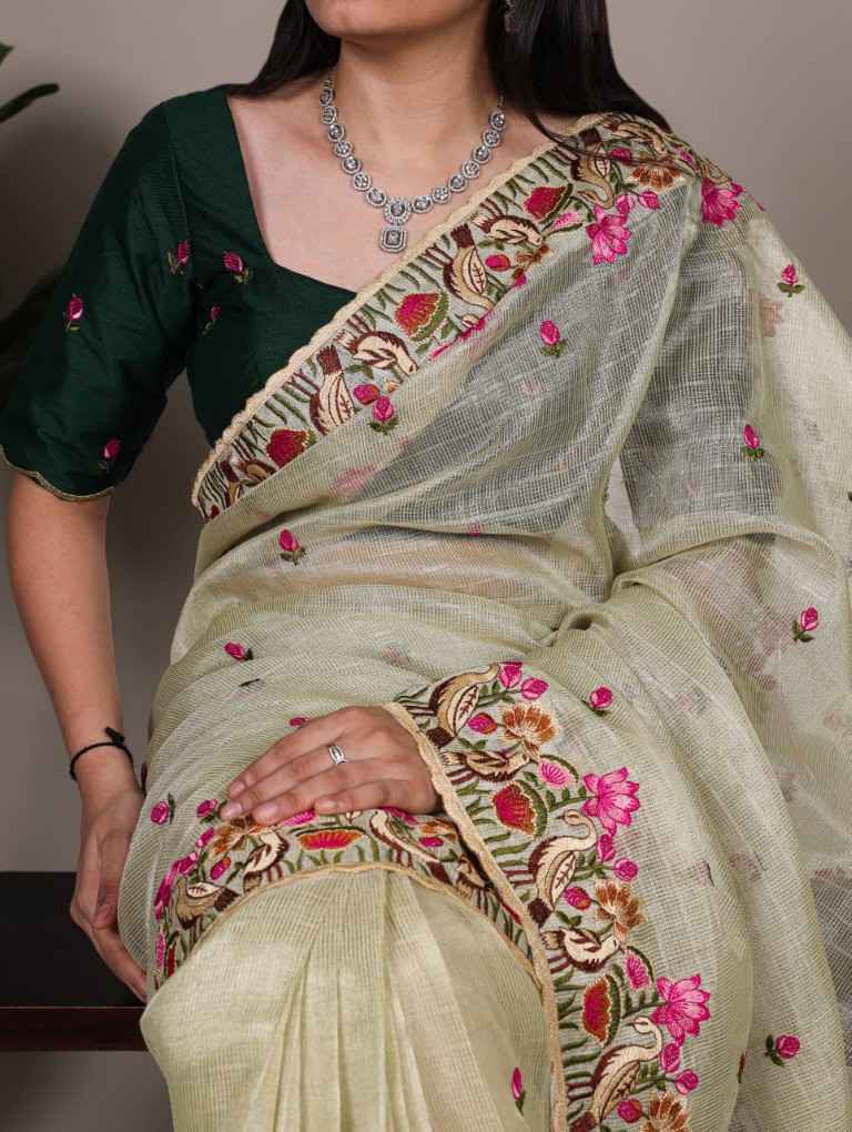 ZARI KOTA TISSUE THREAD EMBROIDERY WORK SAREE