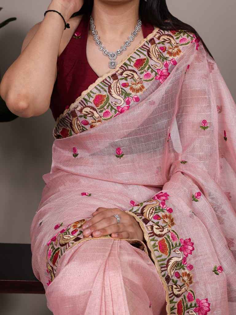 ZARI KOTA TISSUE THREAD EMBROIDERY WORK SAREE