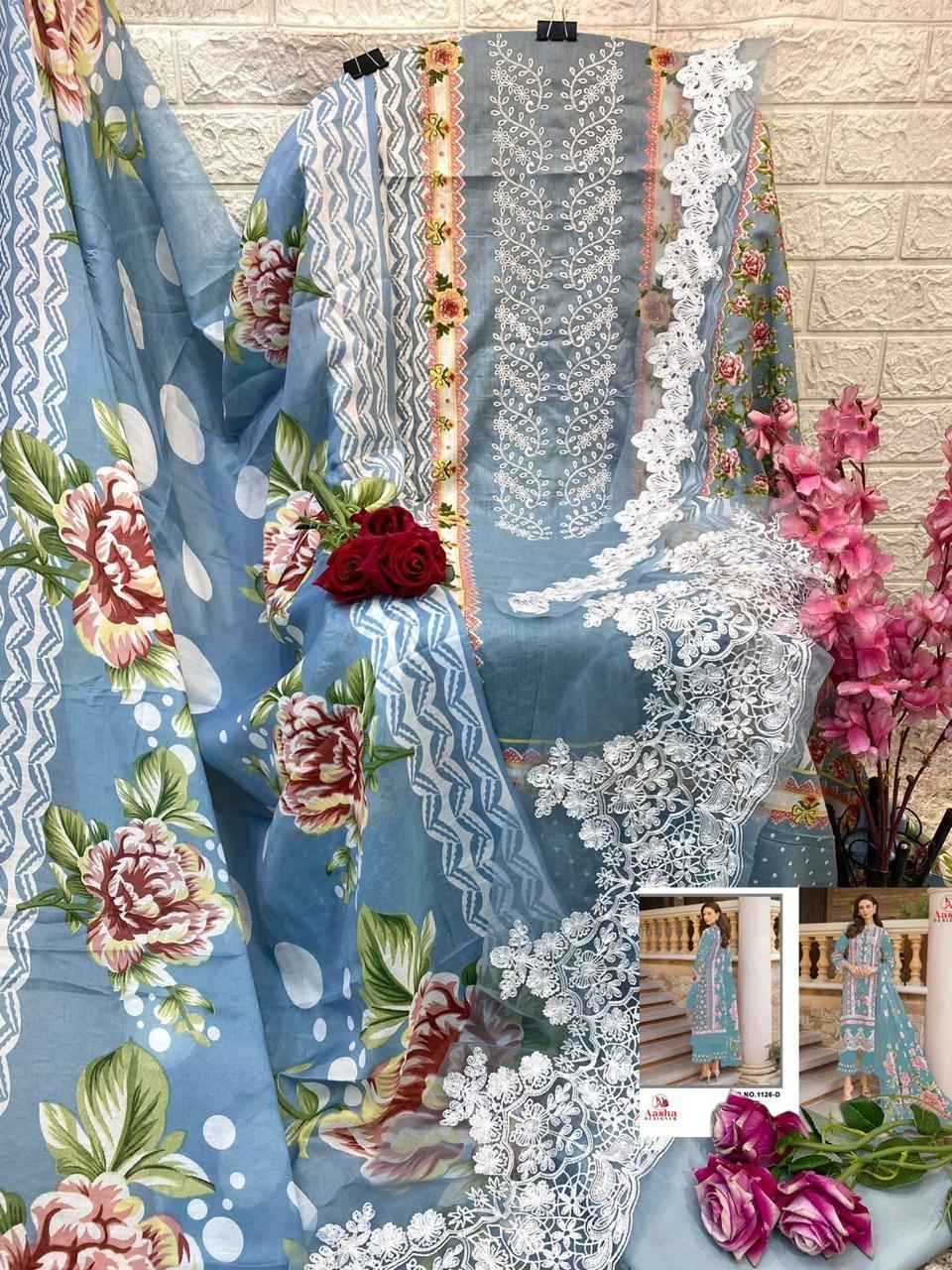 AASHA DESIGNER D.N0 1126 PURE COTTON PAKISTANI DRESS MATERIAL 