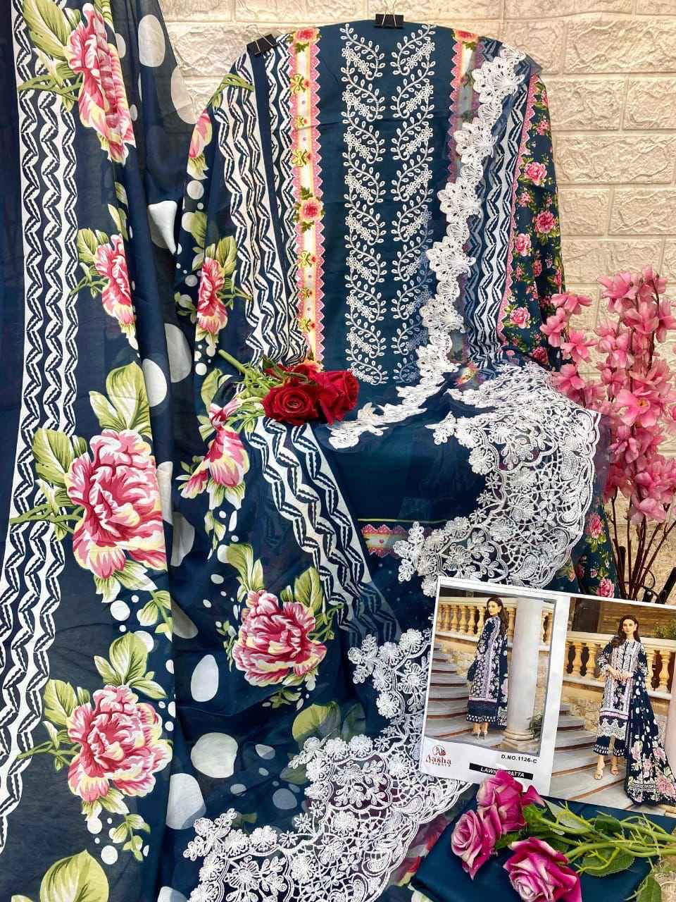 AASHA DESIGNER D.N0 1126 PURE COTTON PAKISTANI DRESS MATERIAL 