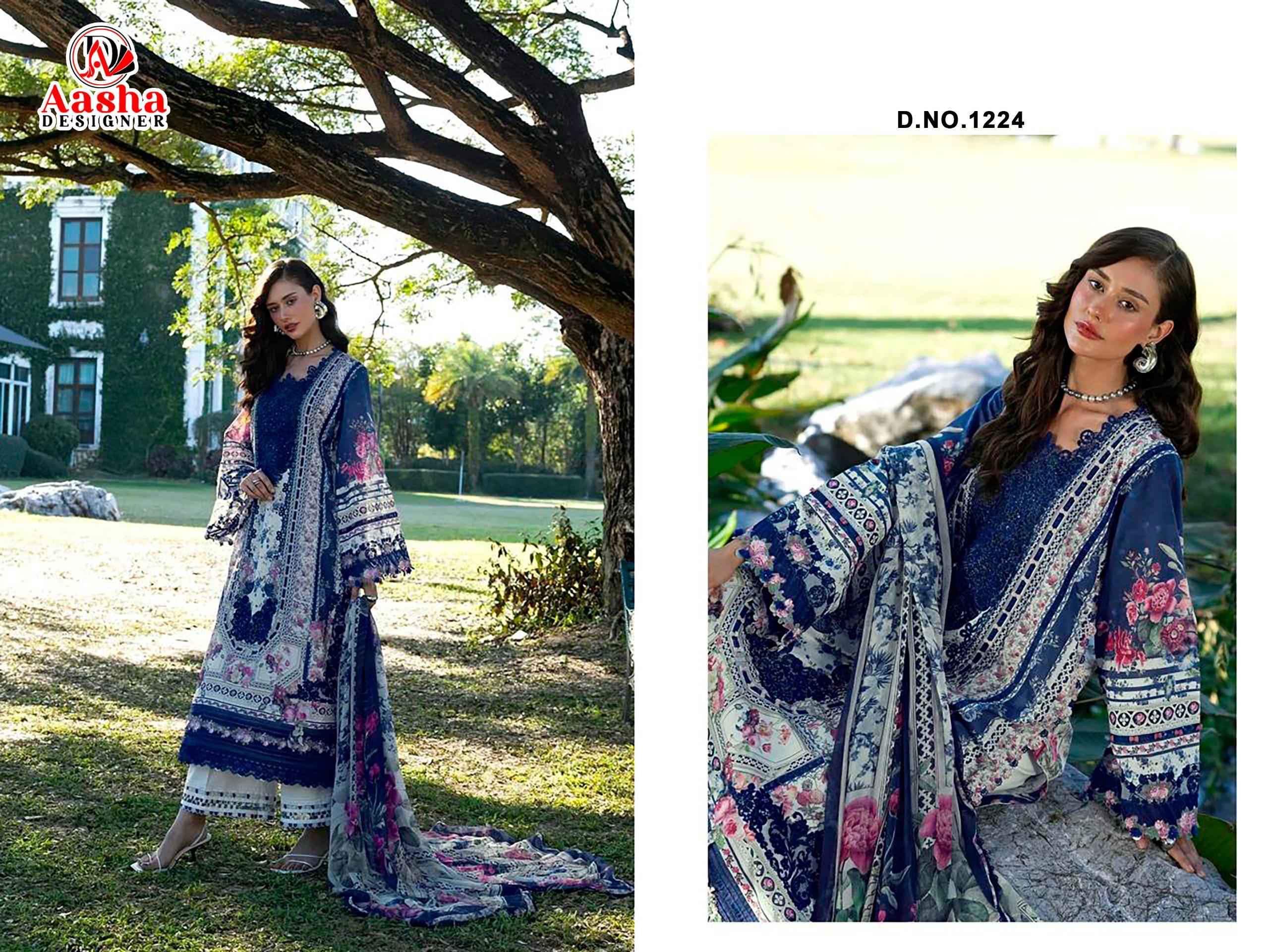 AASHA DESIGNER D.NO 1224 & 1225 PURE COTTON PAKISTANI DRESS MATERIAL