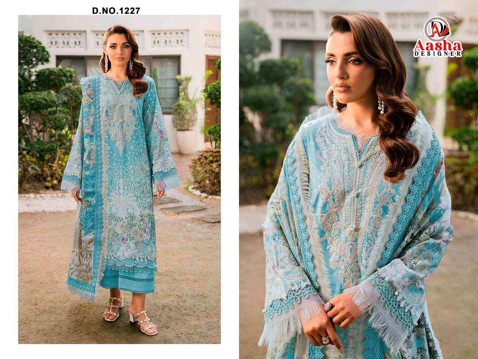 AASHA DESIGNER D.NO 1227 PURE COTTON PAKISTANI DRESS MATERIAL
