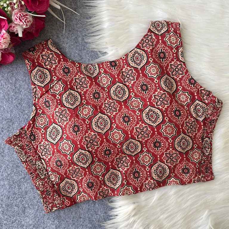 PURE AJRAKH COTTON ELASTIC BLOUSE 