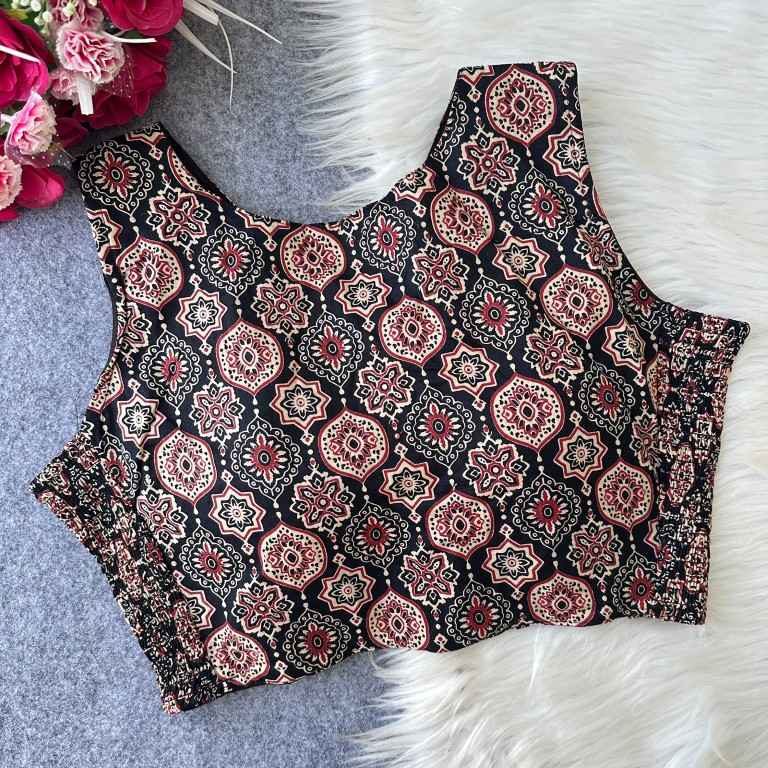 PURE AJRAKH COTTON ELASTIC BLOUSE 
