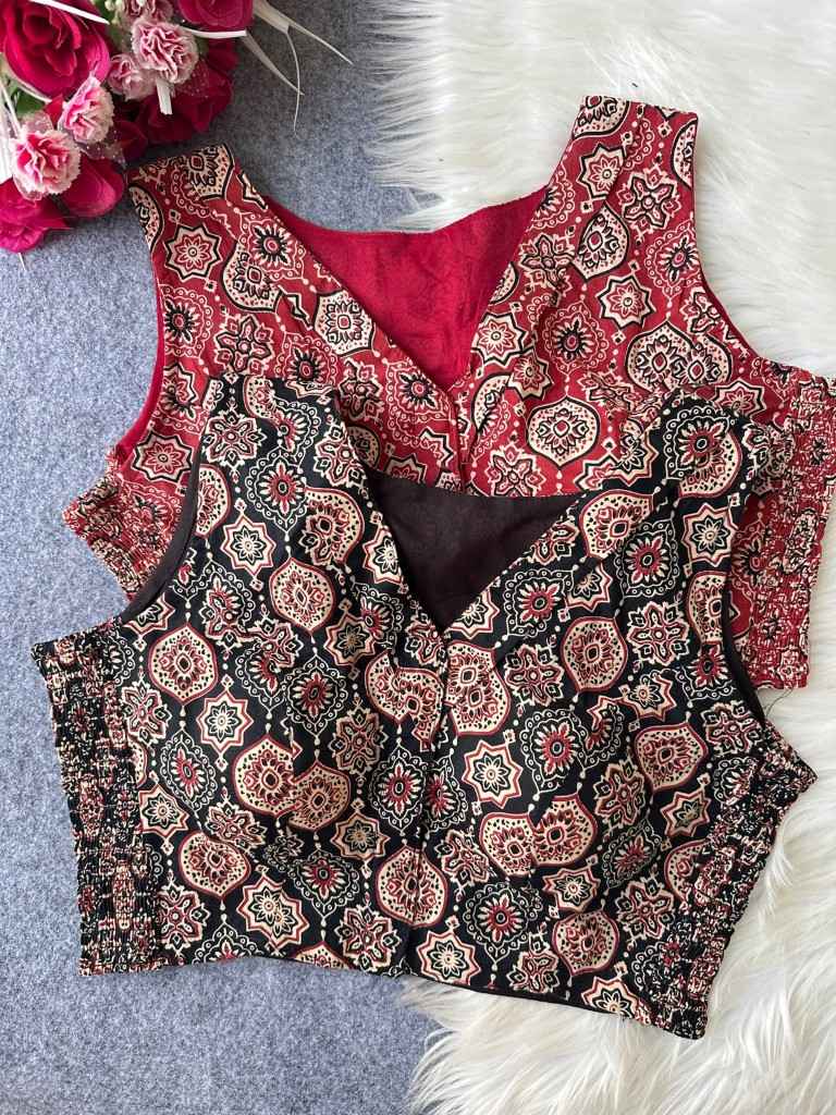 PURE AJRAKH COTTON ELASTIC BLOUSE 