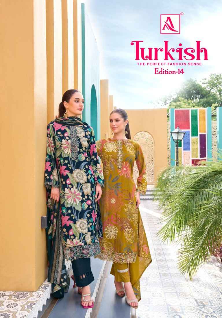 ALOK TURKISH VOL-14 PURE VISCOSE REYON PRINT EMBROIDERY WORK DRESS MATERIAL