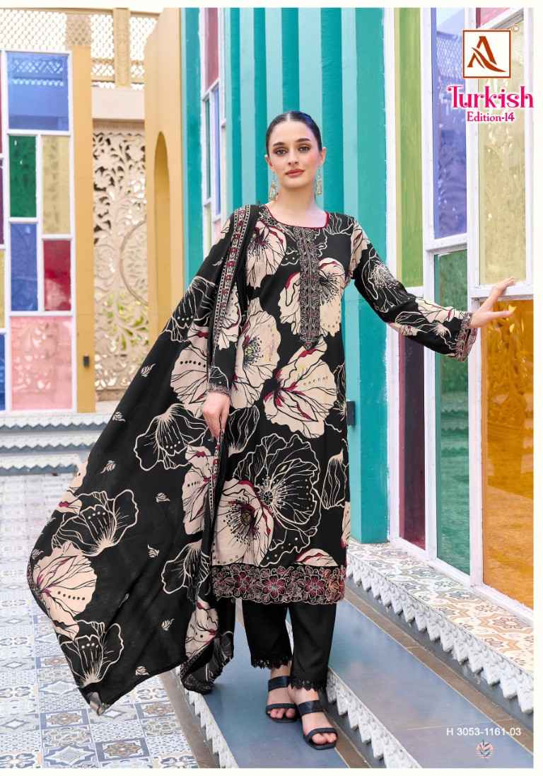 ALOK TURKISH VOL-14 PURE VISCOSE REYON PRINT EMBROIDERY WORK DRESS MATERIAL