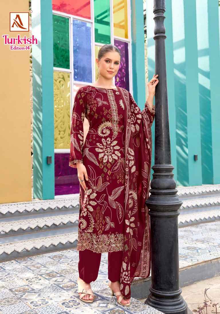 ALOK TURKISH VOL-14 PURE VISCOSE REYON PRINT EMBROIDERY WORK DRESS MATERIAL