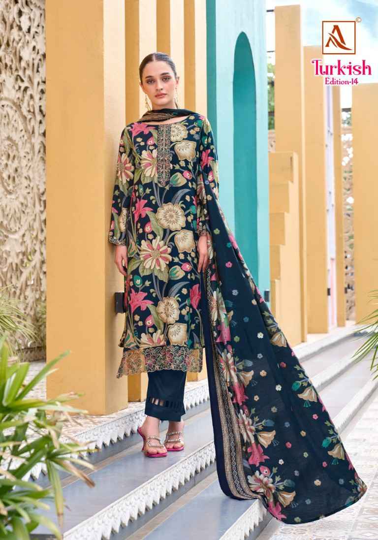 ALOK TURKISH VOL-14 PURE VISCOSE REYON PRINT EMBROIDERY WORK DRESS MATERIAL