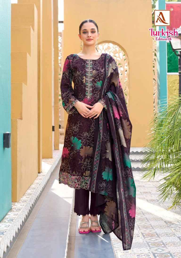 ALOK TURKISH VOL-14 PURE VISCOSE REYON PRINT EMBROIDERY WORK DRESS MATERIAL