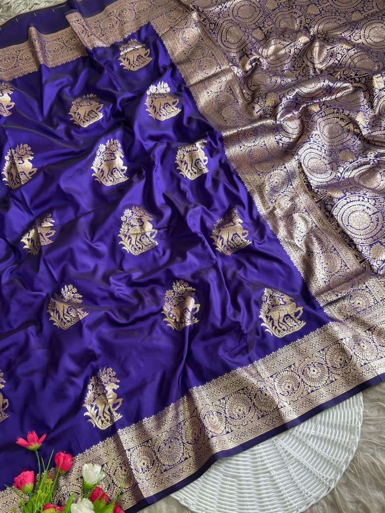 BANARASI SOFT SILK DEER ZARI MOTIFS SAREE