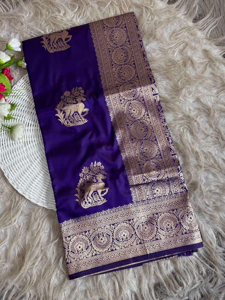 BANARASI SOFT SILK DEER ZARI MOTIFS SAREE