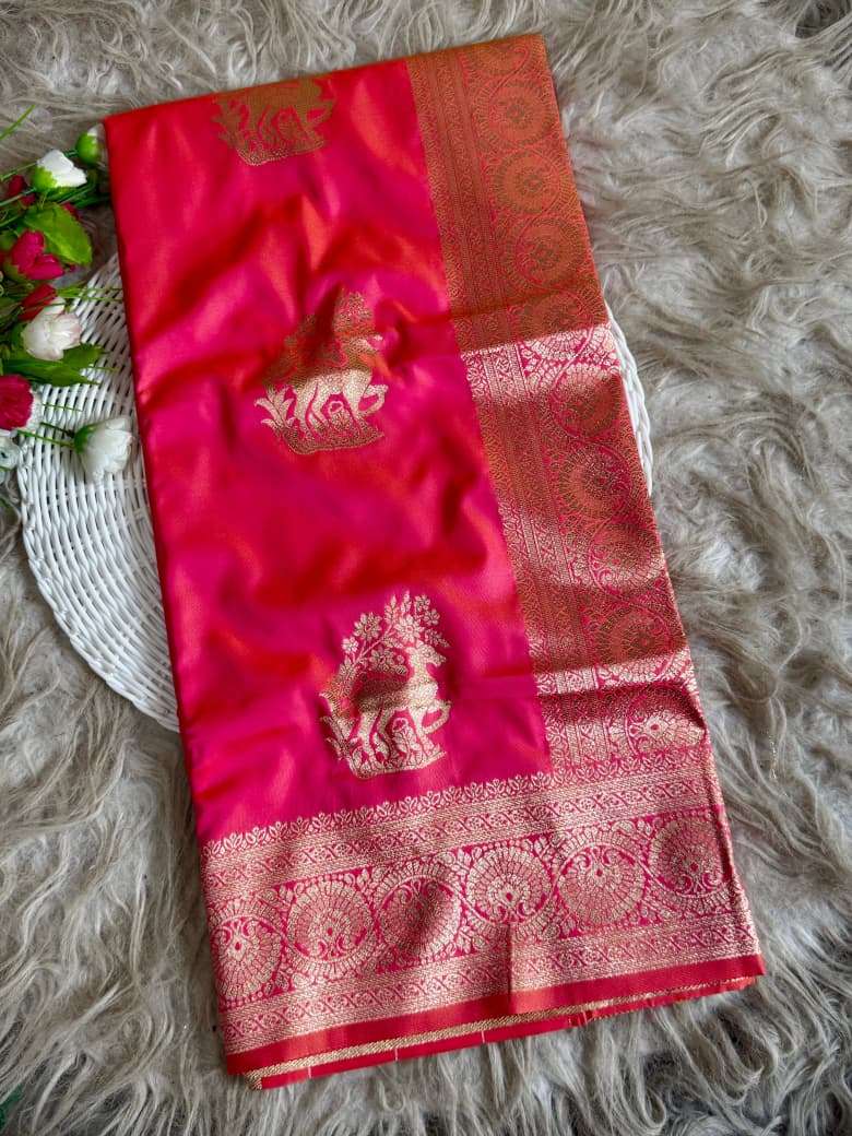 BANARASI SOFT SILK DEER ZARI MOTIFS SAREE