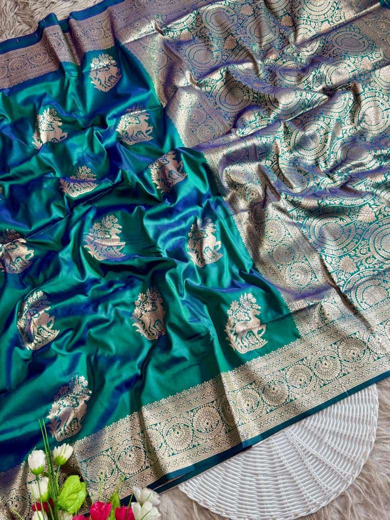 BANARASI SOFT SILK DEER ZARI MOTIFS SAREE