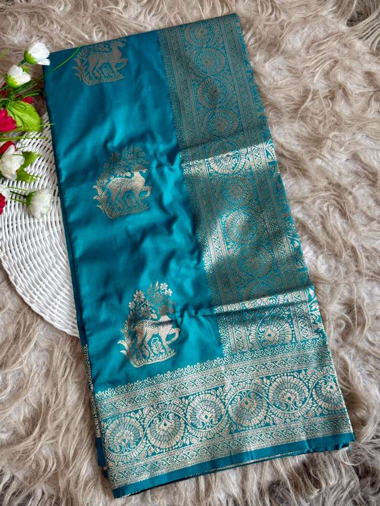 BANARASI SOFT SILK DEER ZARI MOTIFS SAREE