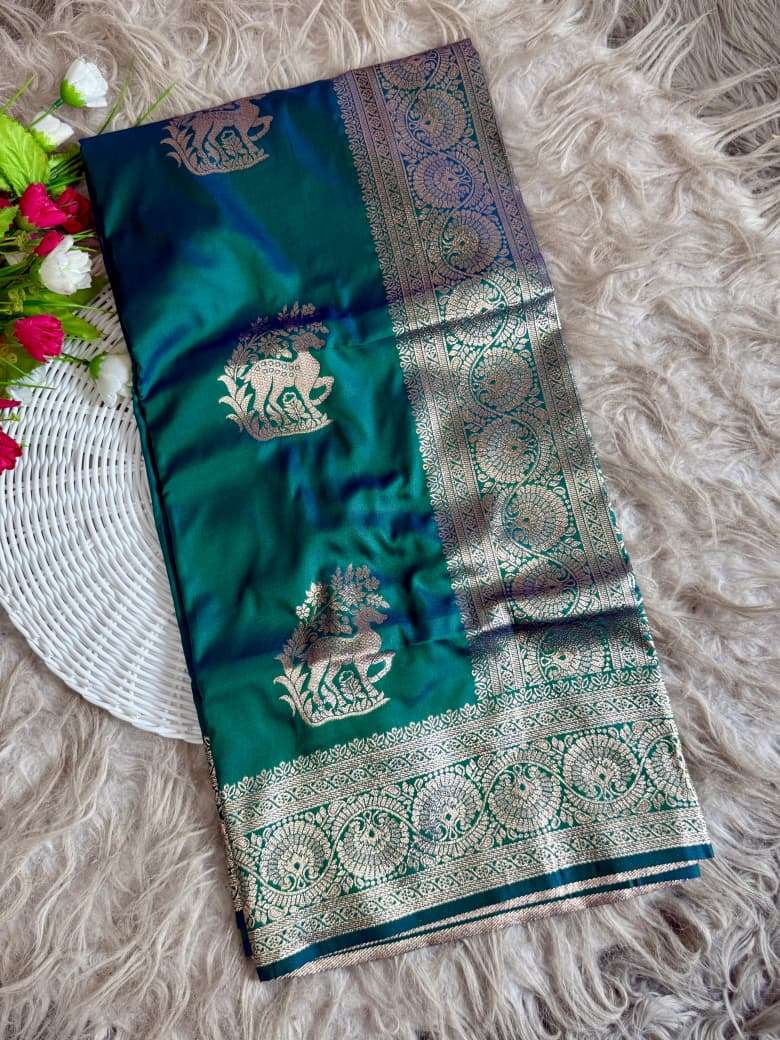 BANARASI SOFT SILK DEER ZARI MOTIFS SAREE